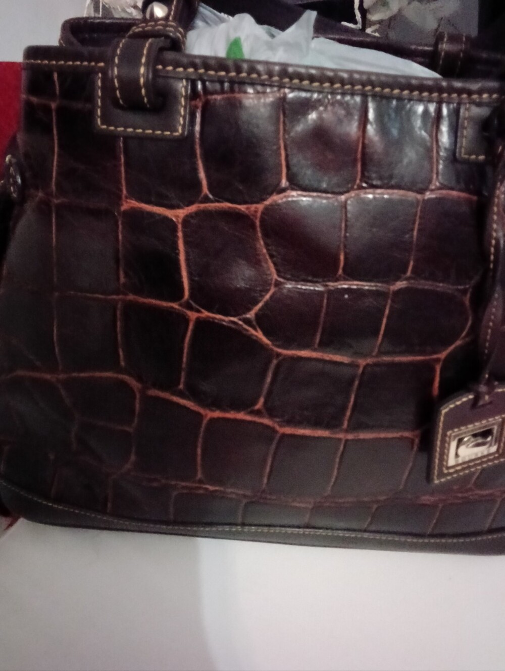 Dooney & Bourke Classic Croc-Embossed Brown Leather Satchel - Picture 10 of 15